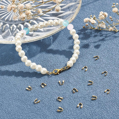 BENECREAT 30pcs 14K Gold Plated Brass Wire Guardian Wire Protector U Shape Findings Guard Loops for Earring Bracelet Necklace Jewelry Making, Wedd...