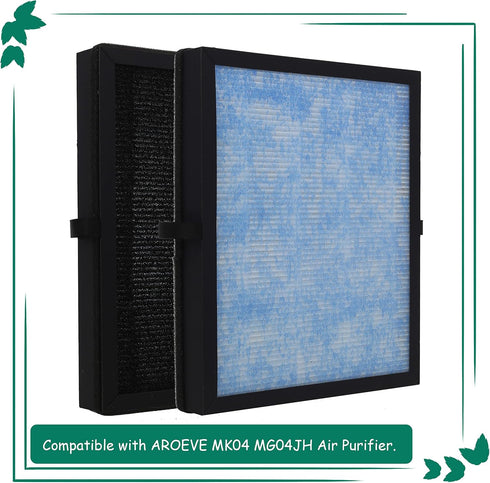 MK04 MG04JH True HEPA Replacement Filter, Compatible with AROEVE MG04JH MK04 Air Purifier, Compare to Part# MK04LX, 2Pack (MK04 Blue)...