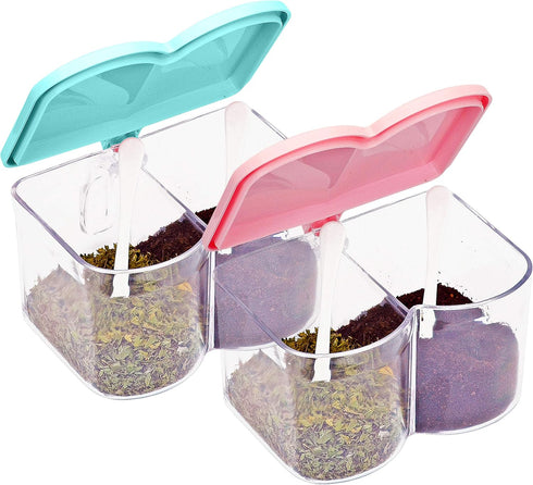 Southern Homewares Acrylic Spice Seasoning Storage Box Containers Blue Pink Lids Set of 2...