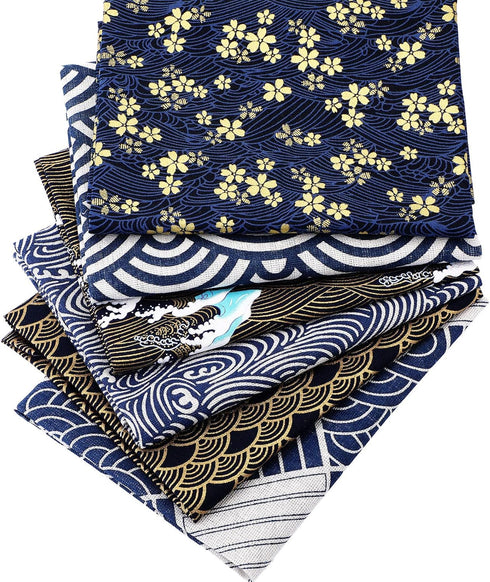 6 Pieces Japanese Fat Quarters Quilting Fabric Bundles 19.7 x 15.7 Inch, Japanese Sea Wave Fat Quarters, Quilting Sewing Fabric for Face Protector...