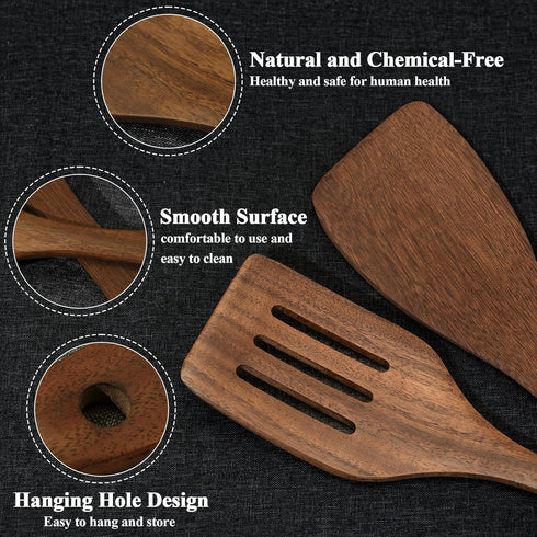 Wooden Spatula for Cooking 12 Inches, Wood Spatula Slotted and Angled Solid Turner Cooking Utensils for Nonstick Cookware, Kitchen Spatula for Fis...