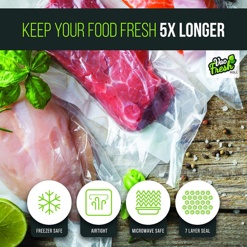 Vac Fresh Food Vacuum Sealer Rolls (11" x 50', 1 Roll), 3.5mil Embossed Food Storage Bags, Vacuum Seal Bags for Meal Prep, Sous Vide Bags for Cook...