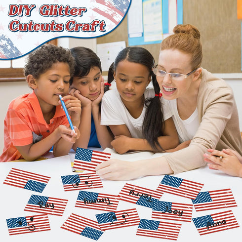 Patriotic Glitter Cutouts- 100Pcs Memorial Day American Soldier Flag Cutouts 4th of July Paper Die Cut with Glue Points for Kids Party Classroom O...