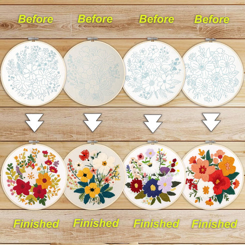 SQIALOUN 4 Sets Embroidery kit for Beginners Adults and Kids with Patterns, Beginner Embroidery Kit, Embroidery Kits for Adults,Hand Embroidery Ki...