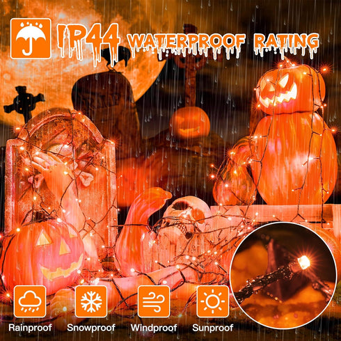 66 FT 200 LED Halloween Lights, Orange Outdoor String Lights with 8 Lighting Modes, Waterproof Fairy Lights for Christmas Outdoor Party Yard Garde...