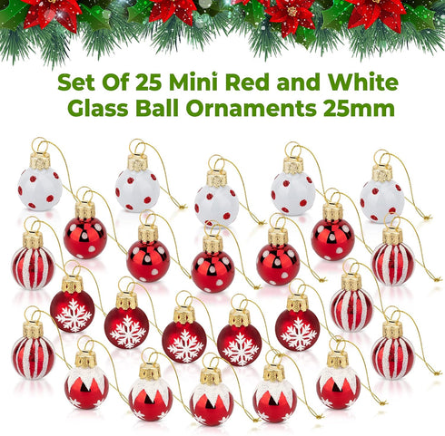1 Inch Mini Red & White Peppermint Glass Ball Christmas Ornaments Set of 25 Balls | Miniature Christmas Tree Ornaments | Rustic Christmas Decorati...