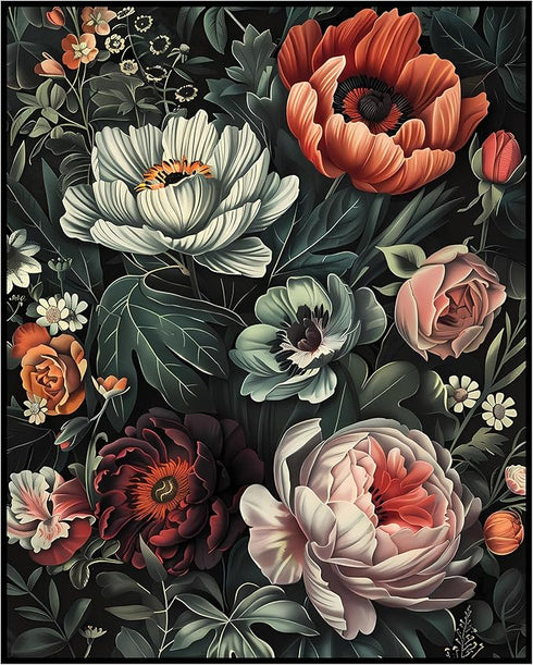 Posterizer 1 pcs-pink orange and white chic flowers-Floral & Botanical Art-Abstract & Modern Art-Decor for Home & Office- UNFRAMED Wall Art...