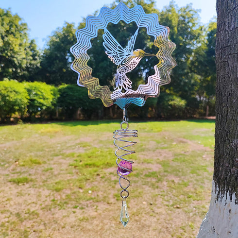 6" Hanging Wind Spinner with Sun Catcher Tail- Outdoor 3D Metal Decor Wind Spinner Yard Garden Outside Stainless Steel Spinner Gift Indoor Decorat...
