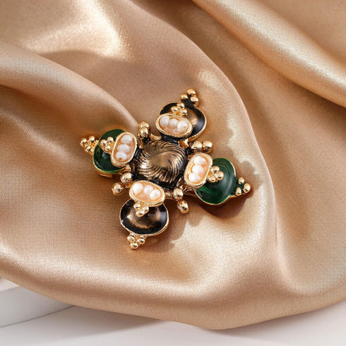Retro Pearl Cross Brooch Pins for Women Fashion...
