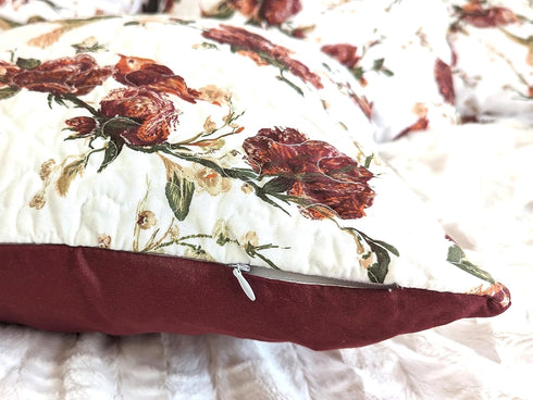 Tache Floral Red White Euro Sham - 26 inch Quilted 1pc Rose Garden Hummingbirds Antique Vintage Farmhouse Country Rustic Microfiber Square Pillow ...