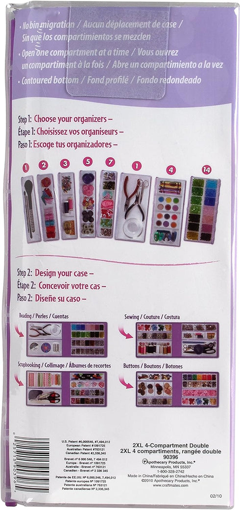 Craft Mates Bead Organizer and Plastic Containers Craft & Sewing Supplies Storage, 4 Locking Compartments (2XL), Clear Lids...