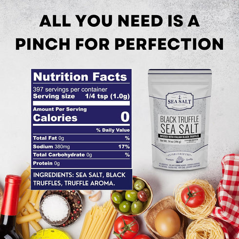 Truffle Salt, Finishing Sea Salt Infused with Black Truffle, Italian Black Truffle Seasoning, 14 oz Bag - Sea Salt Superstore...