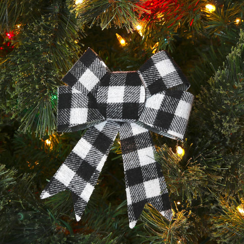Iconikal Black Gingham Decorative Bows, 5 x 7 inches (White Buffalo Plaid) 12-Pack...