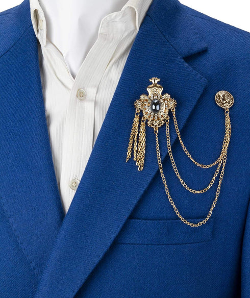 Knighthood Brooch Pin Crowned Stone With Gold Engraving Enamel Stone Stone Honorary Coin Chains Lapel Pin Accessories for Men Women...