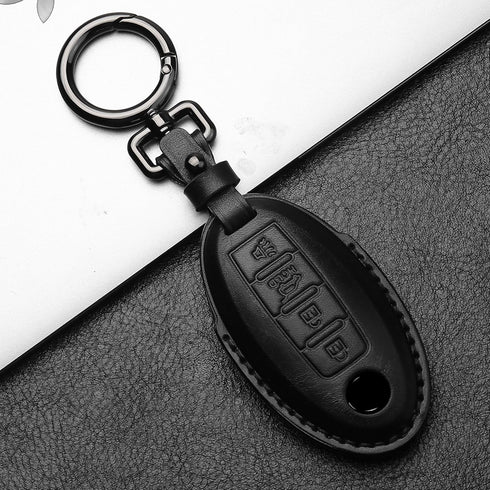 Tukellen Compatible with Nissan Key Fob Cover Handmade Genuine Leather Case for Altima Pathfinder Armada Murano Maxima Rogue Infinity Smart Remote...