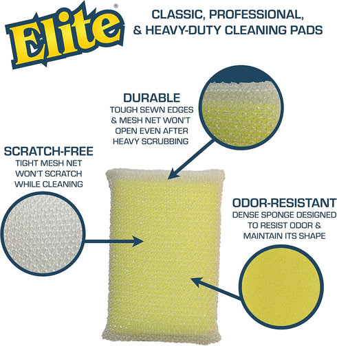 Elite All Purpose Cleaning Pad, 6 Pads (2x3pack), Non Scratch, Dish Sponge, Scrubber, Sponges for Kitchen and Household Use, Made in USA...