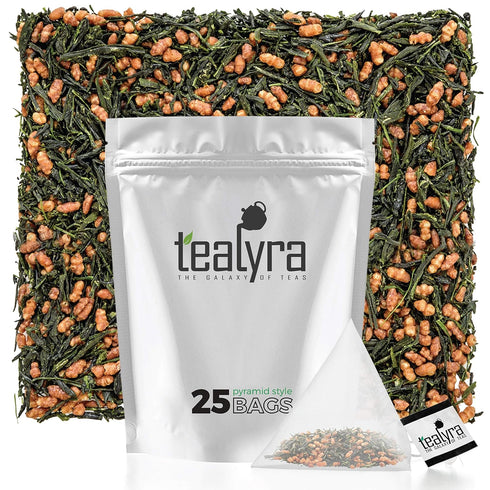 Tealyra - Imperial Gyokuro Genmaicha - 25 Bags - Japanese Loose Leaf Tea - Gen Mai Cha Green Tea, Brown Roasted Rice - 25 Sachets...