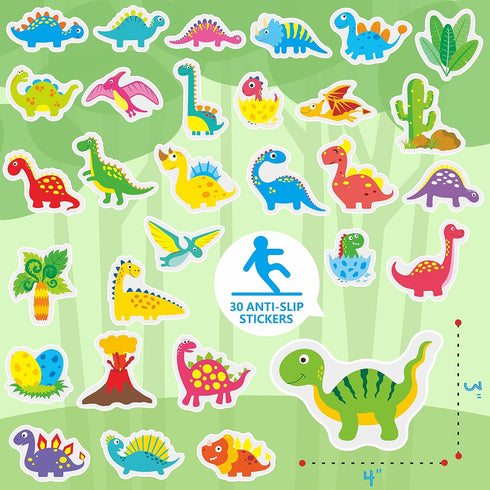 Hebayy 30 Non Slip Bathtub Stickers with Dinosaur Design, Waterproof and Anti Skid for Shower and Bathtub with Premium Scraper...