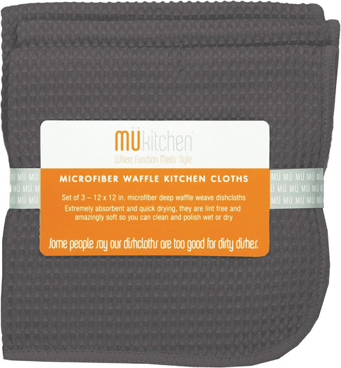 MÜkitchen Waffle Microfiber Cloth | Durable & Super Absorbent for Cleaning & Drying | Set of 3 | Cadet Gray...