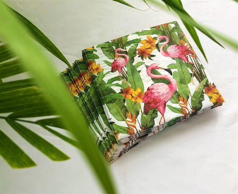 20-ct 13x13 Flamingo Napkins Fall Napkins Paper Decoupage Paper Napkins Fall Paper Napkins Decorative Napkins Floral Napkins Tropical Bird Floral ...
