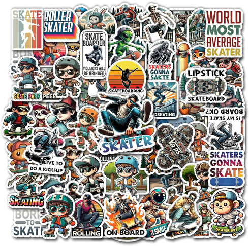 Pack 50 PCS Roller Skating Stickers Print Waterproof Vinyl Decals Items for Kids Teens Adults Sports Lovers Decor Skateboard Water Bottles Suitcas...