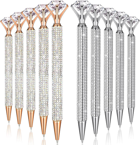 10 Pcs Big Diamond Pens with Crystal Bling Rhinestone Metal Glitter Ballpoint Pens Black Ink Retractable Cute Fancy Wedding bridal shower Gift Off...