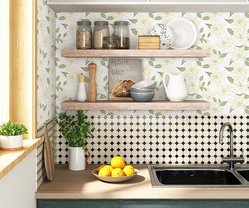 16.1"x78.7" White and Green Peel and Stick Wallpaper Boho Floral Contact Paper Removable Wallpaper Self-Adhesive Wallpaper Decorative Wall Cabinet...