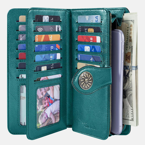 Travelambo Women's Wallet RFID Blocking Credit Card Holder Large Capacity Wristlet Leather Wallets Purse...