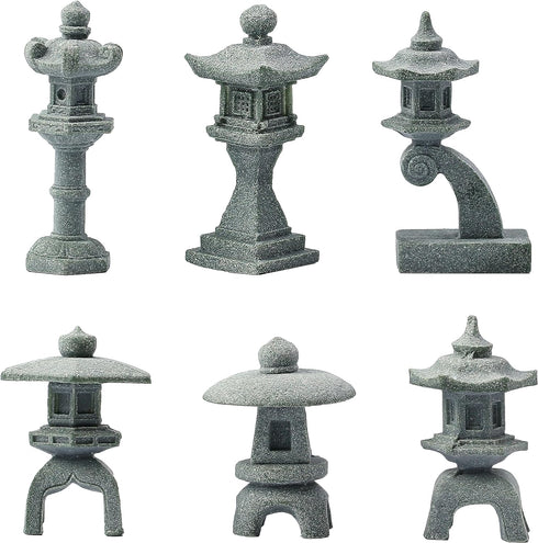 Miniature Japanese Lantern Pagoda Figurines Asian Decor Fish Tank Aquarium Ornament Fairy Garden Accessories Zen Terrarium Bonsai Decorations (6 S...