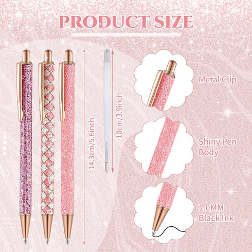 Sherr 7 Pcs Fancy Pens for Women Cute Pens Sparkly Glitter Pens with 10 Pcs Black Ink Refills Pretty Pen Gifts Journaling Pens for Girls Office Sc...