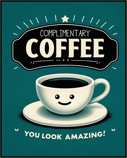 Posterizer 1 pcs-Complimentary Coffe-Funny Saying-Comedy Art-Abstract & Modern Art-Gifts for Women-Chic Home and Kitchen Decor - unframed wall art...