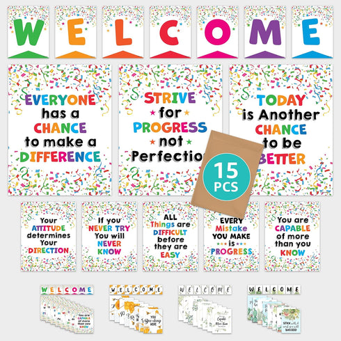 Decorably Welcome Posters for Classroom - 15 Confetti Classroom Decor, Confetti Themed Classroom Decorations, Welcome Sign for Bulletin Board, Con...