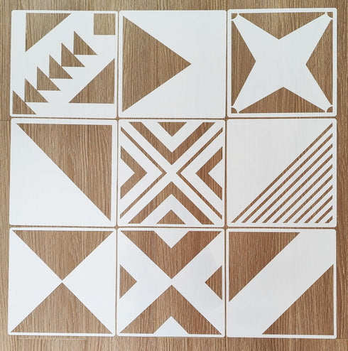 Reusable Wall Stencil Set of 9 8x8inch Tile Templates Classical Pattern Painting Template for DIY Decor, Painting on Wood, Airbrush, Rocks and Wal...
