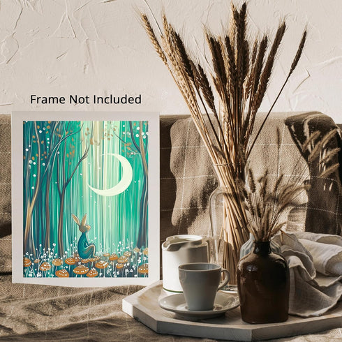 Posterizer 1 pcs-whimsical surreal forest scene with little bunny in moonlight 4-Fantasy & Fiction Art-Art for Animal Lovers-Gift for Daughter, So...