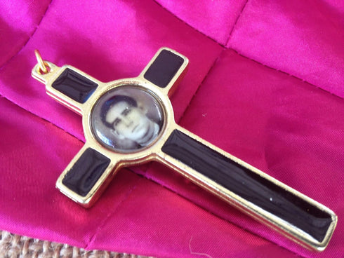 hand made Santo Toribio Cross Crucifix 3" Gold Plated with Black Enamel/Santo Toribio De Romo...