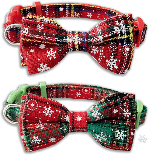 2 Pack Christmas Dog Collar with Bow Tie, Holiday Buffalo Snowflake Collar for Small Medium Large Dogs Cats Pets Puppies (Large-(16-27") Neck * 1"...