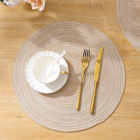 SHACOS 15 inch Round Braided Placemats Set of 6 Non Slip Heat Resistant Cotton Polyester Table Mats Washable Place Mats for Dinner Party Table Dec...