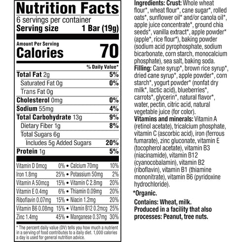 Plum Organics Mighty Snack Bars - Blueberry - 0.67 oz Bars (Pack of 6) - Organic Fruit and Vegetable Toddler Food Snack Bars...