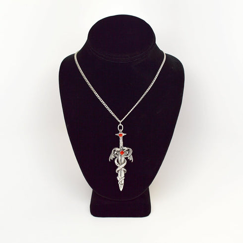 Dragons Wrapped Around Sword Medieval Renaissance Silver Finish Pendant Necklace...