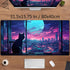 Cool Purple Kawaii Anime Moom Cat Desk Mat XXL Large Gaming Mouse Pad, Cute City Cats Desk Pad for Gamer Girl Women Office Desk Decor Mousepad, Co...