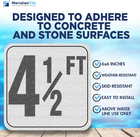 Aquatic Custom Tile, 4 1/2FT Pool Depth Markers, 6x6 Inches Vinyl Pool Stickers, Swimming Pool Number Markers, Pool Safety Signage, Adhesive Pool ...