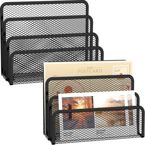 SUPEASY Mail Organizer for Desk, Mesh Metal Mail Holder Countertop with 3-Slot, Letter Sorter File Holder, Office Envelope Organizer for Mails (Bl...