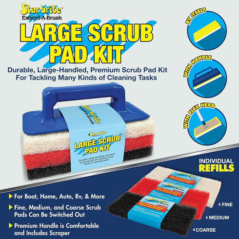 STAR BRITE XL Multi-Texture Scouring Scrub Pad Kit with Interchangeable Handle - Ideal for Big Jobs, Home and Outdoor Cleaning - Includes Fine, Me...