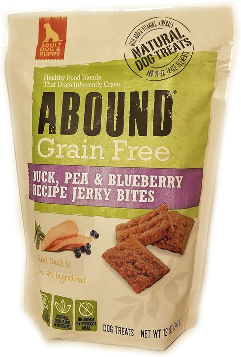Abound Grain Free Duck, Pea, & Blueberry Recipe Jerky Bites Dog Treat, 12 oz...