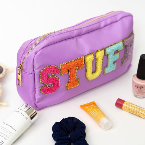 Fablinks Pink Nylon Cosmetic Bag with Chenille Letter Patches...