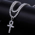 JINAO Silver Plated Iced Out Egyptian Ankh Cross Simulated Diamond Pendant Necklace with Stainless Rope Chain...