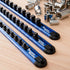 Precision Defined Aluminum Tool Socket Holder | Blue, Single 3/8-Inch Socket Organizer x 16 Clips | Heavy Duty Socket Rails Organizer, Socket Stor...