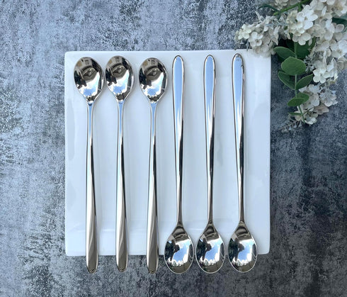 6 Piece Set Long Handle Spoon 8.5 inch Ice Tea Spoon Premium 18/10 Stainless Steel (SUS 304#) for Mixing, Cocktail Stirring, Tea, Coffee, Milkshak...
