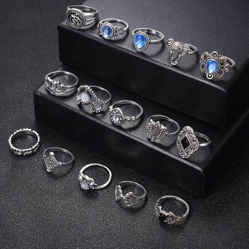 FIBO STEEL 101 Pcs Vintage Knuckle Rings for Women Stackable Midi Finger Ring Set...