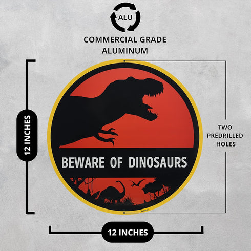 Venicor Beware of Dinosaur Sign - 12 x 12 Inches - Aluminum - Dinosaur Room Decor for Boys - T Rex Bedroom Keep Out Warning Metal Tin Bedroom Wall...